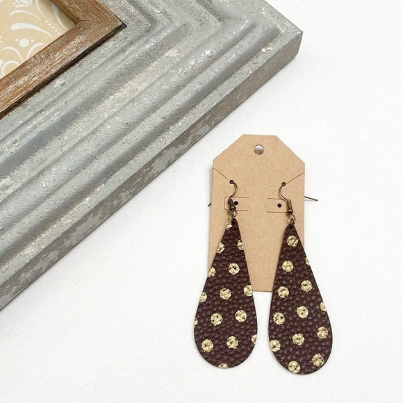 Polkadot print teardrop hand made earrings - Picture 2 of 2